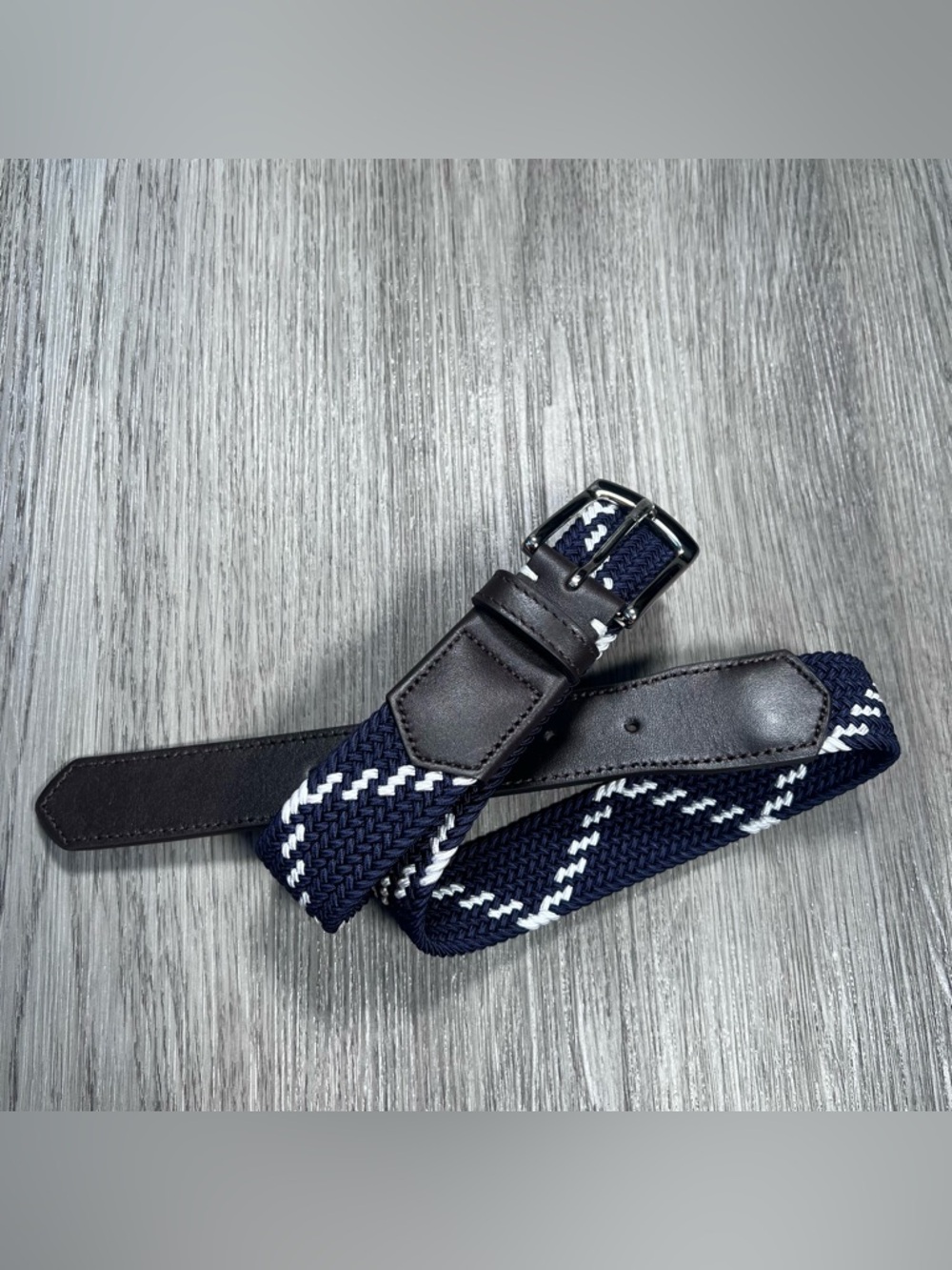 New Holderness & Bourne Braided Stretch Fischer Golf Belt 32 $145 Navy White